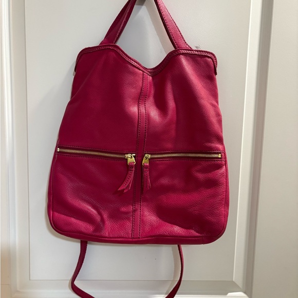 Fossil Handbags - Fossil Genuine Leather Tote Bag Fuchsia Double Zip Pocket Shoulder Bag